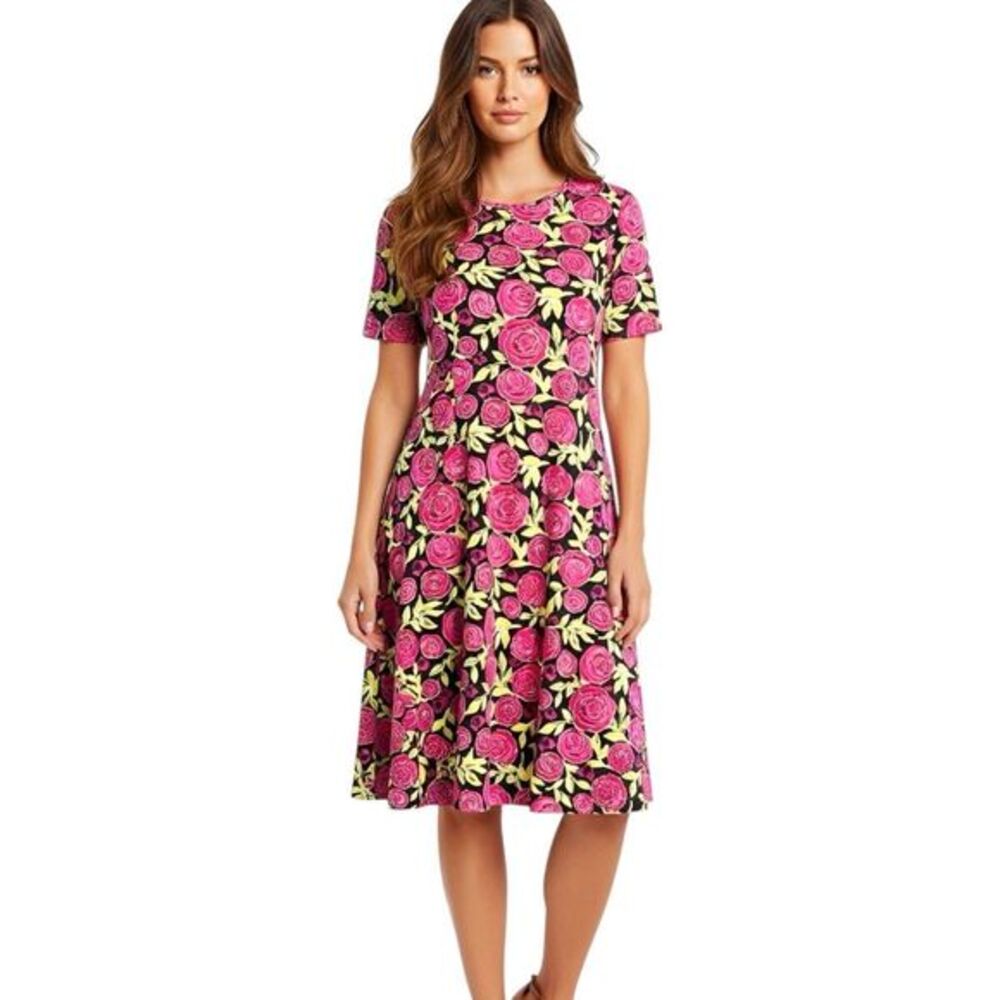 LuLaRoe Dress Women's Sz XS Floral Jessie Hearts Casual Spring Summer Colorful